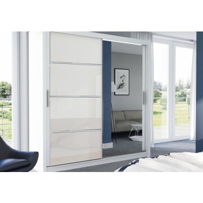 Nejlevnější nábytek Brandon 203 s posuvnými dveřmi a zrcadlem bílá ČERNÁ lesk bílá