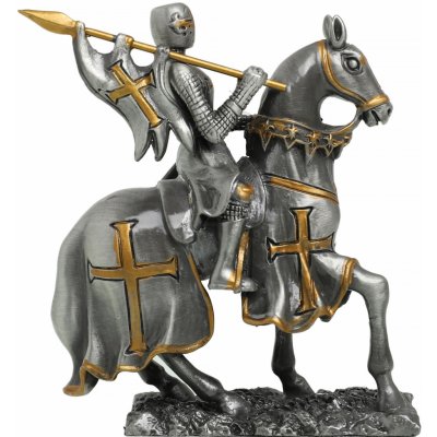 MystiCalls Cínový vojáček středověký rytíř s koněm na erbu 105mm – Hledejceny.cz