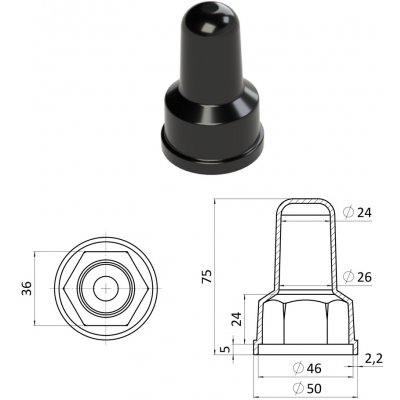 Kovoinox Krytka plastová na matice a šrouby M24, prodloužená, černá – Hledejceny.cz