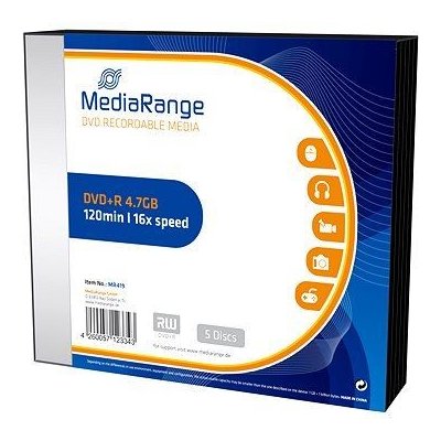 MediaRange DVD+R 4,7GB 16x, slimbox, 5ks (MR419) – Zboží Mobilmania