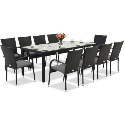 Garden Point Technorattanový zahradní nábytek Milan pro 10 osob s velkým stolem černý – Sleviste.cz