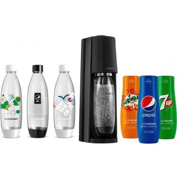 SodaStream Terra Black + láhve FUSE 3 x 1l + Sirup Pepsi 440 ml + Sirup Mirinda 440 ml + Sirup 7UP 440 ml