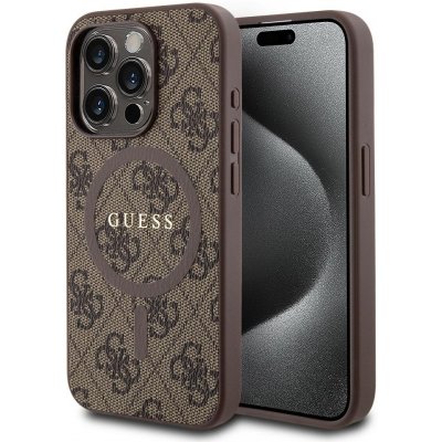 Guess PU Leather 4G Colored Ring MagSafe Zadní iPhone 15 Pro hnědé – Zboží Mobilmania