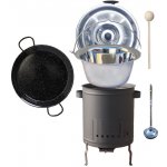 Kessel kotlík na guláš nerez 14 l 0,8 mm Paella pánev smalt 38 cm speciální vysoká žáruvzdorná kotlina Plus 600 °C 36 cm 1,5 mm poklice nerez 41 cm naběračka NEREZ a vařečka 5 – Zboží Dáma