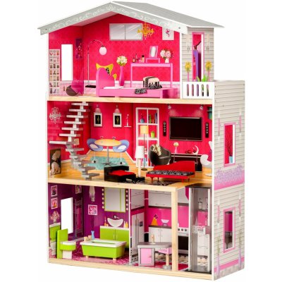 Ecotoys Velký dřevěný domeček pro panenky s výtahem Malibu Residence – Zboží Mobilmania