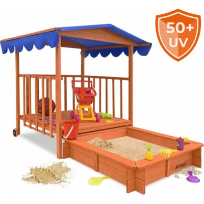 Jurhan Pískoviště s verandou HARVY 130x130x143 cm hnědá/modrá 66727 – Zbozi.Blesk.cz