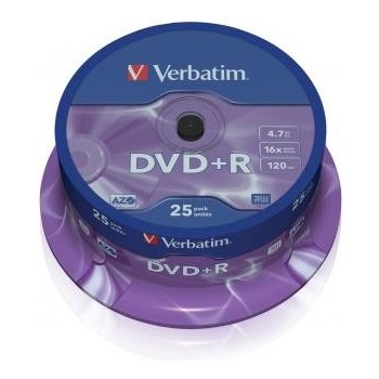 Verbatim DVD+R 4,7GB 16x, Advanced AZO+, cakebox, 25ks (43500)