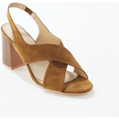 Sandály s překříženými pásky na podpatku béžová – Zboží Mobilmania