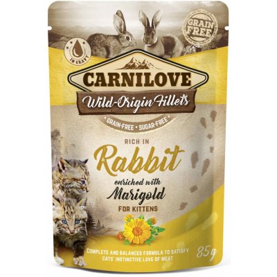 Carnilove cat pouch rich in Rabbit enriched with Marigold FOR KITTEN Králík a Měsíček lékař 85 g – Zboží Mobilmania