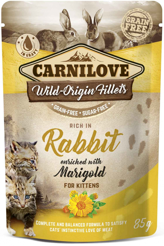 Carnilove cat pouch rich in Rabbit enriched with Marigold FOR KITTEN Králík a Měsíček lékař 85 g
