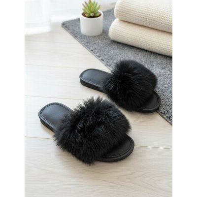 Huňaté papuče Model 55 s kožešinou černé – Sleviste.cz