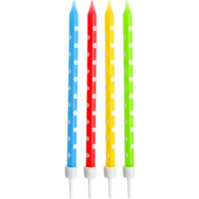 Godan Dortové svíčky barevné s puntíky 11 cm, 24 ks s držátky