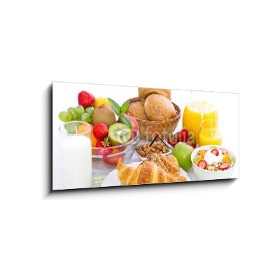 Obraz s hodinami 1D panorama - 120 x 50 cm - Healthy breakfast on the table Zdravá snídaně na stole – Hledejceny.cz