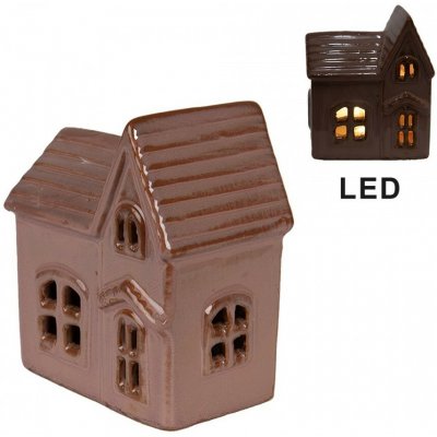 Hnědo-růžový keramický svítící LED domek - 10*6*11 cm - Clayre & Eef – Hledejceny.cz