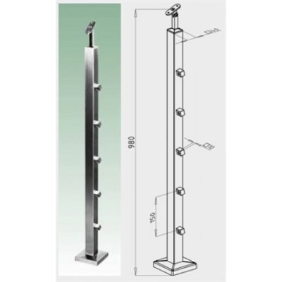 JAP Nerezový sloupek hranatý ke kotvení ze shora pro nerezový prut hranatý, AISI 304 – Zboží Mobilmania