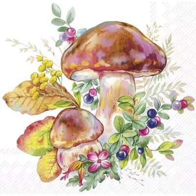 IHR Ideal Home Range Ubrousek 33x33cm Houby s bobulemi na bílém – Zboží Dáma