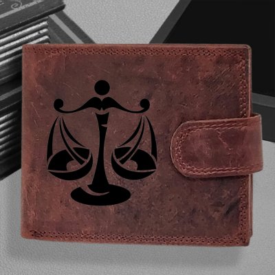 Pánská kožená peněženka s tvým vlastním jménem, monogramem a znamením zvěrokruhu Váhy Pánská vínová peněženka Carlo