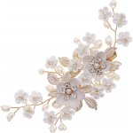 B-TOP Spona/ pineta do vlasů s bílými květy a zlatými lístky – Zboží Mobilmania