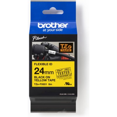 Brother TZ-FX651 / TZe-FX651 Pro Tape, 24mm x 8m, černý tisk/žlutý podklad, originální páska – Hledejceny.cz