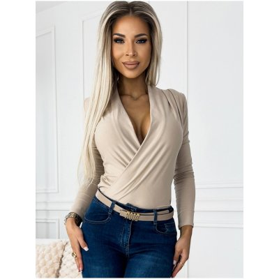 Numoco dámské body s obálkovým výstřihem béžové – Zboží Dáma