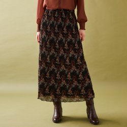 Blancheporte plisovaná sukně s potiskem květin z recyklovaného polyesteru (1) černá/karamelová