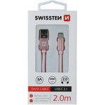 Swissten 71521305 USB 2.0 typ A na C, USB 2.0, zástrčka A - zástrčka C, opletený, 2m, růžovo-zlatý – Hledejceny.cz