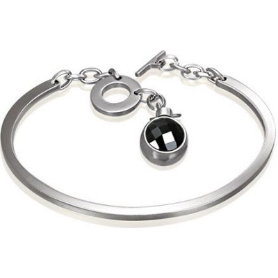 Šperky eshop ocelový stříbrné barvy neúplný ovál s visícím černým zirkonem P10.8 – Hledejceny.cz