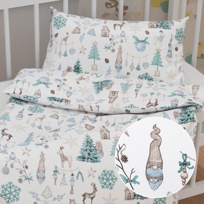 Biante dětské povlečení Sandra SA 662 Modro zeleno hnědý vánoční vzor 90 x 130 cm 40 x 60 cm – Zbozi.Blesk.cz