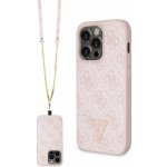 Pouzdro Guess PU 4G Strass Triangle Metal Logo + Crossbody Popruh iPhone 15 Pro růžové – Zboží Mobilmania