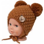 BABY NELLYS Zimní pletená čepice Teddy Bear na zavazování hnědá – Zboží Mobilmania