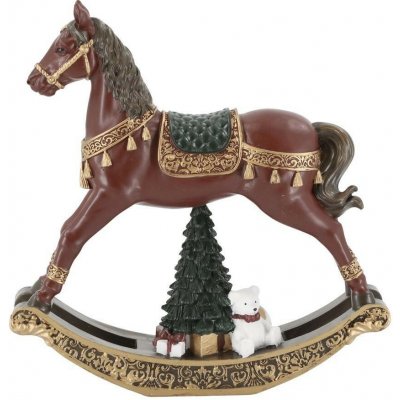 Višňovo-zlatý antik houpací koník Noël - 18*4,5*18 cm - Chic Antique – Hledejceny.cz