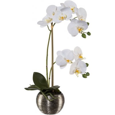 Umělá Orchidej bílá v květináči, 42cm