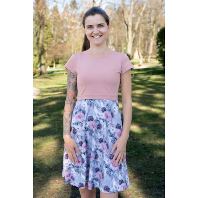 Jsem máma bavlněné kojicí šaty růže na šedé – Zboží Dáma