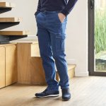 Cargo džíny s kapsami a pružným pasem modrá – Zboží Mobilmania