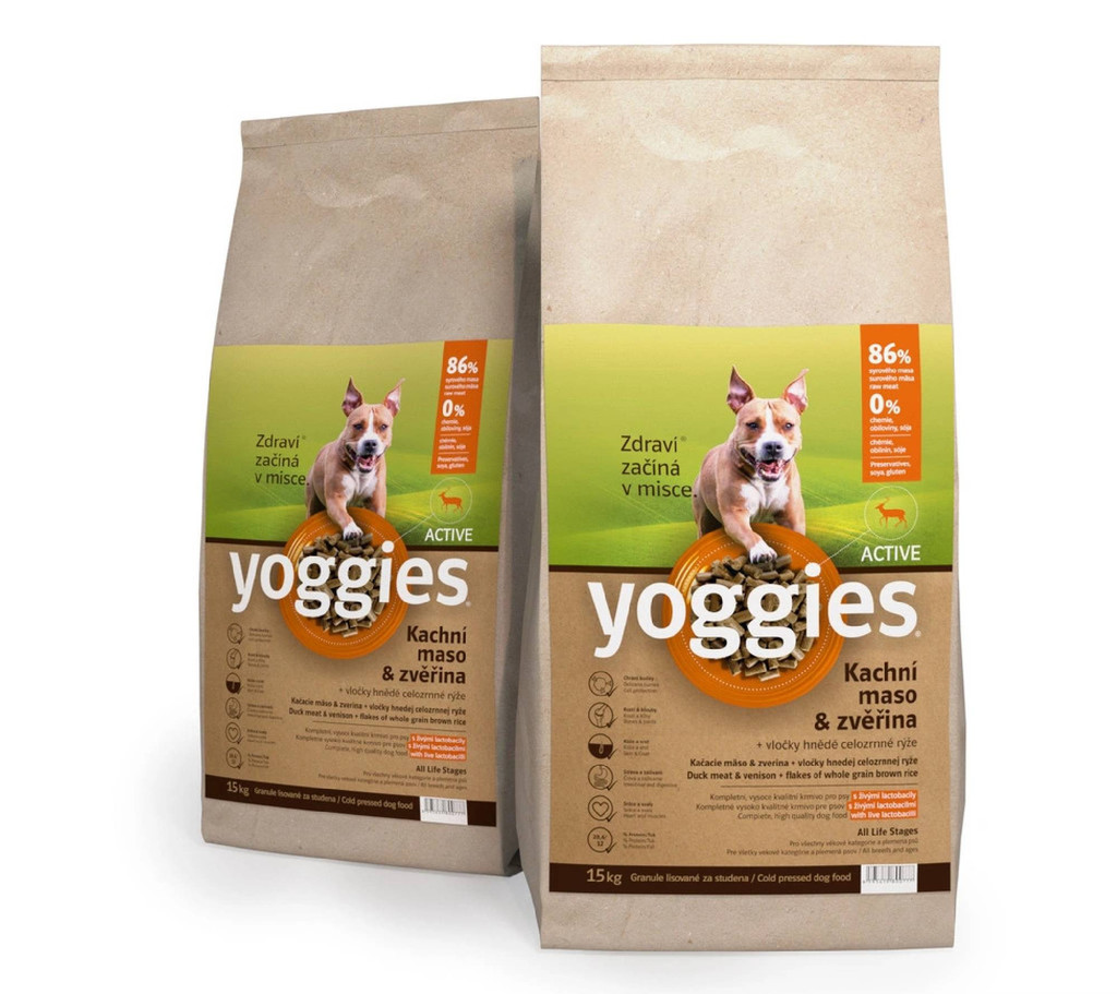 Yoggies Active granule lisované za studena s probiotiky Kachní maso & zvěřina 30 kg