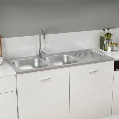 Nabytek XL Kuchyňský dvojitý dřez stříbrný 1200x500x155 mm nerezová ocel – Zboží Mobilmania