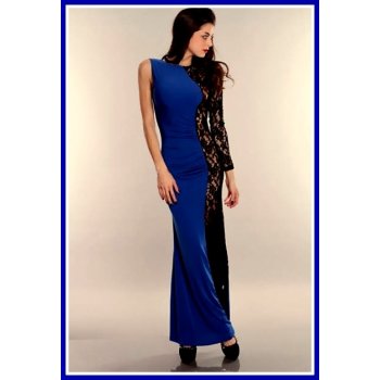 Krásné dlouhé sexy šaty 16075 modrá černá