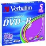Verbatim DVD-R 4,7GB 16x, Advanced AZO+, slimbox, 5ks (43557) – Sleviste.cz