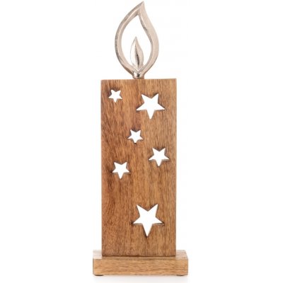 DRAGIMEX Stojací dekorace svíčka dřevěná s kovovým plamenem 13 x 36 cm, 1 ks – Hledejceny.cz