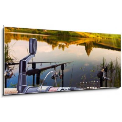 Skleněný obraz 1D panorama - 120 x 50 cm - fishing on the lake rybaření na jezeře – Zboží Mobilmania
