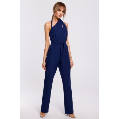 M502 Elegant jumpsuit with asymmetric neckline navy blue – Zboží Mobilmania