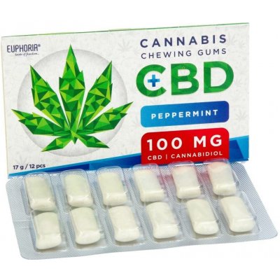 Euphoria Žvýkačky s CBD 100mg - peppermint 17 g – Hledejceny.cz