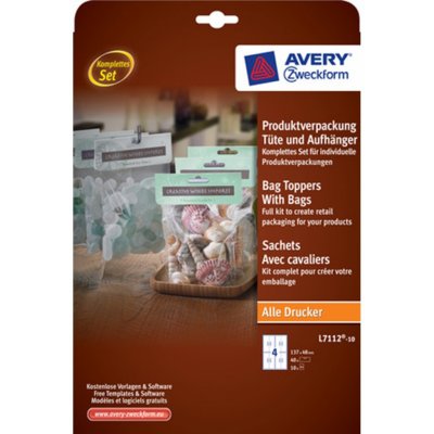 Avery Zweckform Euro závěsy na zboží 10 listů bílé obdélník 137 x 48 mm včetně sáčků L7112-10 – Sleviste.cz