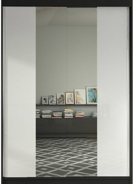 Kapol Lino II 120 cm s půleným zrcadlem a posuvnými dveřmi Stěny černá / bílá