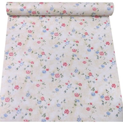 IMPOL TRADE 9033 Samolepící tapety růžičky modro-červené na krémovém podkladu 45 cm x 10 m – Zboží Dáma