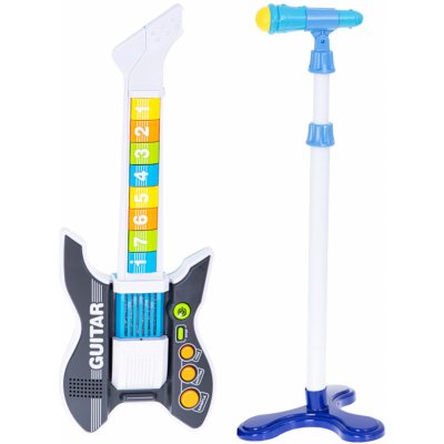 KIK Dětská rocková elektrická kytara na baterie a mikrofon modrá