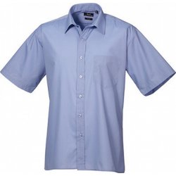 Premier Workwear pánská popelínová pracovní košile s krátkým rukávem modrá střední