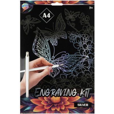 Grafix Škrabací obrázek stříbrný A4 motýl – Zboží Dáma