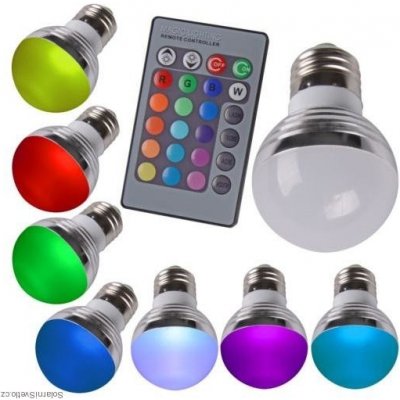 RGB LED žárovka 3W kulatá E27 3 ks