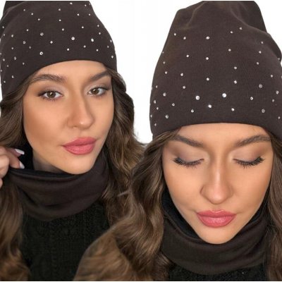Fashionweek Dámský set čepice a šály čepice beanie trubkový šátek S2262 Hnědý – Hledejceny.cz
